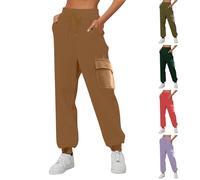 Pantaloni da donna Cargo Chic a Vita Alta, Pantaloni da donna Cargo di grandi dimensioni, Slacks Coulisse Gamba Stretto Casual Trousers Multitasche Abbigliamento Tinta unita Loungewear Slacks XXXL