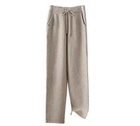 Pantaloni da donna casual caldi ispessiti a gamba piccola Autunno Inverno Percento% lana merino pantaloni lavorati a maglia, Marrone chiaro, L