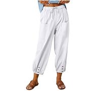 Pantaloni da donna cintura yoga morbido mimetico fantasia smoking pantaloni champagne business suit joggers confortevole ufficio palestra pantaloni tuta, bianco, L