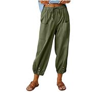 Pantaloni da donna cintura yoga morbido mimetico fantasia smoking pantaloni champagne business suit joggers confortevole ufficio palestra pantaloni tuta, Verde militare, M