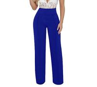 Pantaloni da donna con gamba dritta, elasticizzati, comodi, solidi, classici, a vita alta, gamba larga, pantaloni lunghi da lavoro, ufficio, Blu, XL