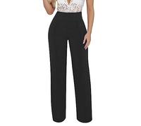 Pantaloni da donna con gamba dritta, elasticizzati, comodi, solidi, classici, a vita alta, gamba larga, pantaloni lunghi da lavoro, ufficio, Nero , M