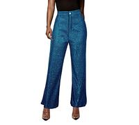 Pantaloni da donna con paillette, alla moda, a vita alta, stile retrò, a gamba larga, eleganti, casual, con brillantini, larghi, a vita alta, leggeri, elastici, larghi, per attività all'aria aperta,