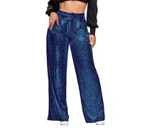 Pantaloni da donna con paillette, sexy, metallizzati, con glitter, a vita alta, a forma di campana, pantaloni svasati, comodi, pantaloni da yoga, vintage, alla moda, per discoteca, O blu., S