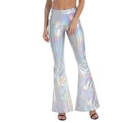 Pantaloni da donna con paillette, stile hip hop, lunghi, vintage, con brillantini, anni '90, con paillettes, metallizzati, lucidi, pantaloni a zampa, slim glitter, A2 Multicolore, XL