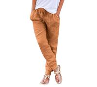 Pantaloni da donna conici da donna, in cotone, lino, con coulisse posteriore, elastici, per il tempo libero, con tasche, pantaloni estivi eleganti, Ye2., M