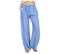 Pantaloni da donna da trekking con tasche Country Fit Slim Pantaloni in lino striscia Jogger Camouflage lusinghiero floreale retrò donna palestra tuta fondo, Blu, 4XL