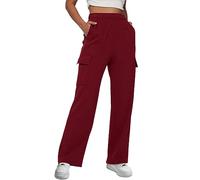 Pantaloni da donna Daily Home per attività all'aria aperta con elastico in vita, tasche laterali, casual, pantaloni cargo 7/8, pantaloni da donna 44, Vino, L