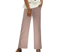 Pantaloni da donna elasticizzati in twill a gamba larga, vita alta, taglio corto, casual, per il tempo libero, per un comfort moderno, marrone, 4XL