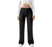 Pantaloni da Donna Eleganti e Casual, Pantaloni da Donna Casual a Vita Alta, Dritti Elasticizzati con Bottoni, Lavoro Eleganti e Business