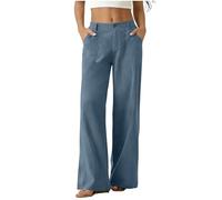 Pantaloni da donna eleganti in tessuto, a gamba larga, comodi e per il tempo libero, Blu cielo D., M