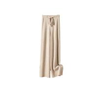 Pantaloni da donna in 100% lana ispessita, pantaloni larghi a gamba larga, pantaloni casual lunghi fino al pavimento, pantaloni caldi e dritti, Cachi chiaro, XXL