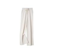 Pantaloni da donna in 100% lana lavorata a maglia, pantaloni a gamba larga, pantaloni caldi morbidi e caldi, casual in tinta unita, crema, XXL