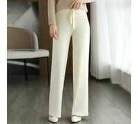 Pantaloni Da Donna In Cashmere - Pantaloni Larghi Da Donna Con Lacci A Righe Autunnali Alla Moda Pantaloni Dritti Larghi A Vita Alta Retrò Bianchi Regali Di Natale Casuali Per Feste Di Lavoro Eleg