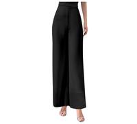 Pantaloni da donna in chiffon leggero con vita alta elastica, pantaloni fluenti, gamba dritta svasata, da donna, da cocktail, da donna, eleganti per cene di lavoro, serate formali, Nero , XXL