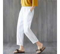Pantaloni da donna in cotone e lino, larghi con elastico in vita, pantaloni di nona lunghezza, traspiranti, estivi, casual, a gamba larga, per vacanze e viaggi, colore bianco, taglia M (2XL bianco)