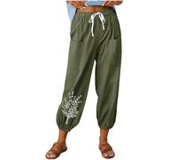 Pantaloni da Donna in Cotone e Lino Stampati a Tinta Unita Traspiranti con Coulisse Vita Alta Tasche e Polsini Pantaloni con Tasche a Gamba Larga Dritta Elastico Pants Parachute Pantalone Larghi