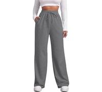 Pantaloni da donna in cotone elasticizzati a vita alta, tinta unita, con coulisse, pantaloni casual larghi, tinta unita, vestibilità ampia, gamba larga, leggeri, casual, con tasche, GY2., XS