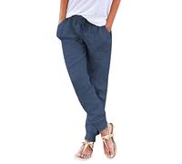 Pantaloni da donna in cotone espandibile in vita da lavoro con tasche cintura jeans per donna casual allenamento attivo in pelle a compressione lino atletico, Blu scuro, 3XL