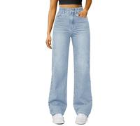 Pantaloni da donna in denim a gamba larga retrò vintage invecchiato tintura cravatta boyfriends jeans alla moda zip off larghi comodi lounge stretch bootcut jeans pantaloni atletici, Azzurro, 5XL