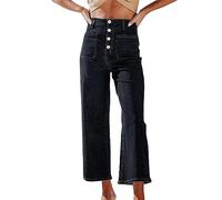 Pantaloni da donna in denim ritagliati Mom Fit Comfort Stretch Cotone biologico alla caviglia Jeans a vita alta con bottoni di controllo della pancia allentati dritti gamba larga jeans su misura con
