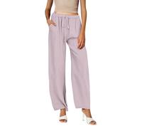Pantaloni da donna in lino a gamba larga dritta - Pantaloni corti leggeri | Pantaloni a vita alta leggeri Plus Size Loose Fit Pull On Bottoms Summer Lounge Bottoms