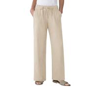 Pantaloni da donna in lino, elasticizzati, da lavoro, da donna, morbidi, con pantaloni alti, elasticizzati, in lino, per il tempo libero, eleganti, leggeri, in tessuto, cachi, S