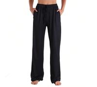 Pantaloni da donna in lino, estivi, con coulisse in vita, a gamba larga, pantaloni palazzo casual, larghi, pantaloni da yoga Pantaloni estivi larghi: questi pantaloni non sono elastici, fare riferimen
