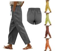 Pantaloni da donna in lino, estivi, gamba dritta, pantaloni da donna con coulisse in cotone e lino, pantaloni elasticizzati in vita con tasche, pantaloni casual a gamba dritta, vestibilità ampia