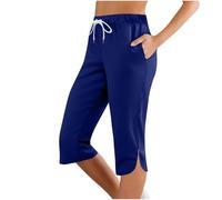 Pantaloni da donna in lino intervista estate chino asciugatura lucido casual per le donne lavoro comodi joggers data morbido con tasche vestito, Blu, XL