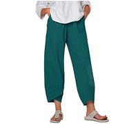 Pantaloni da donna in lino, taglie forti, estivi 7 8, lunghi, a gamba larga, tinta unita, per il tempo libero, vestibilità larga, in cotone e lino, pantaloni estivi, comodi ed eleganti, casual,