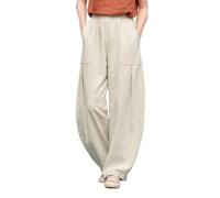 Pantaloni da donna in misto cotone e lino con gamba larga, costume da cheerleader da donna con pantaloni, beige., 5XL