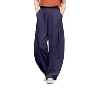 Pantaloni da donna in misto cotone e lino con gamba larga, costume da cheerleader da donna con pantaloni, Blu marino, 4XL