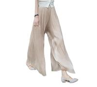 Pantaloni Da Donna In Seta Di Ghiaccio A Gamba Larga, Pantaloni Palazzo Da Donna In Seta Di Ghiaccio, Pantaloni Fluidi A Gamba Larga A Vita Alta, Pantaloni Larghi Leggeri Estivi (Champagne,L)