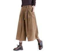 Pantaloni da Donna in Velluto A Coste A Gamba Larga,Marrone Pantaloni Cropped in Vita Elasticizzata Vintage Pantaloni Culottes Eleganti Pantaloni Palazzo Larghi Invernali Pantaloni Lounge con Cintur