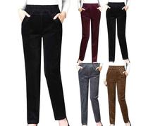 Pantaloni da donna in velluto a coste caldi pantaloni invernali foderati in pile termico pantaloni invernali con cordino elastico in vita tinta unita pantaloni casual gamba dritta pantaloni termici