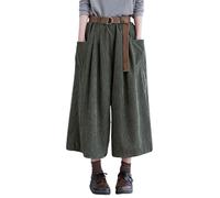 PNZLZIA Pantaloni da Donna in Velluto a Coste con Elastico Alto in Vita e Gamba Larga, Pantaloni Casual con Tasche e Gamba Larga (Green,L)