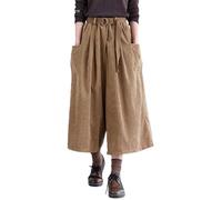 Pantaloni da Donna in Velluto a Coste con Elastico Alto in Vita e Gamba Larga, Pantaloni Casual con Tasche e Gamba Larga (Khaki,XXL)