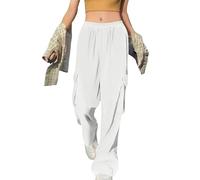 Pantaloni da donna in velluto a coste, elasticizzati, a vita alta, gamba larga, in velluto a coste, per autunno e inverno, pantaloni a palazzo con tasche, Za-bianco, XXL