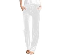 Pantaloni da donna in velluto con coulisse, casual, a gamba larga, dritti, con tasche, elastici in vita, comodi e traspiranti, per l'uso quotidiano, ufficio, uscite dal design elegante, 01 Bianco, S