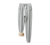 Pantaloni da donna in vita elastica invernale, pantaloni a portafoglio da donna, con lacci, invernali, caldi, foderati in pile, di grandi dimensioni, tinta unita, con tasche a gamba dritta, grigio