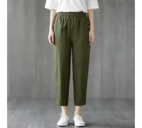 Pantaloni da donna, L-4XL, in cotone e lino, larghi con elastico in vita, nona lunghezza, traspiranti, casual, estivi, da donna (XL verde)