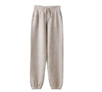 Pantaloni da donna lavorati a maglia Autunno Inverno Percent% Lana Merino Calda Tasca Piccola Gamba Pantaloni, Grigio chiaro, L