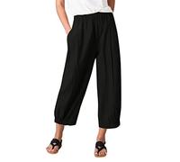 Pantaloni da Donna Lines Estiva 7/8 Pantaloni a Gamba Larga Pantaloni Casual in Cotone Pantaloni Eleganti Harem in Vita Elastica Pantaloni Larghi