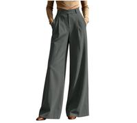 Pantaloni da donna Palazzo, a vita alta, con pieghe, in tessuto, eleganti, per il tempo libero, moderni, casual, gamba dritta, comodi, indeformabili, casual, grigio scuro, XL