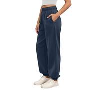 Pantaloni da donna per il tempo libero a vita alta per una vestibilità comoda, comodi pantaloni da jogging con tasche, elastico in vita, morbido abbigliamento sportivo, Blu marino, XL