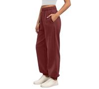 Pantaloni da donna per il tempo libero a vita alta per una vestibilità comoda, comodi pantaloni da jogging con tasche, elastico in vita, morbido abbigliamento sportivo, Colore: rosso, XL