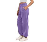 Pantaloni da donna per il tempo libero a vita alta per una vestibilità comoda, comodi pantaloni da jogging con tasche, elastico in vita, morbido abbigliamento sportivo, Lilla, L