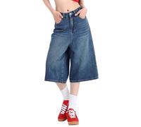 Pantaloni da donna per il tempo libero, moderni cropped larghi, in denim, alla moda, per la primavera, Blu scuro, 4XL