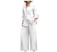 Pantaloni da donna per ospiti di nozze 2024 camicie a maniche lunghe larghe pantaloni a gamba larga Set coordinato Plus Size abiti da vacanza taglia lunga, bianco, 4XL